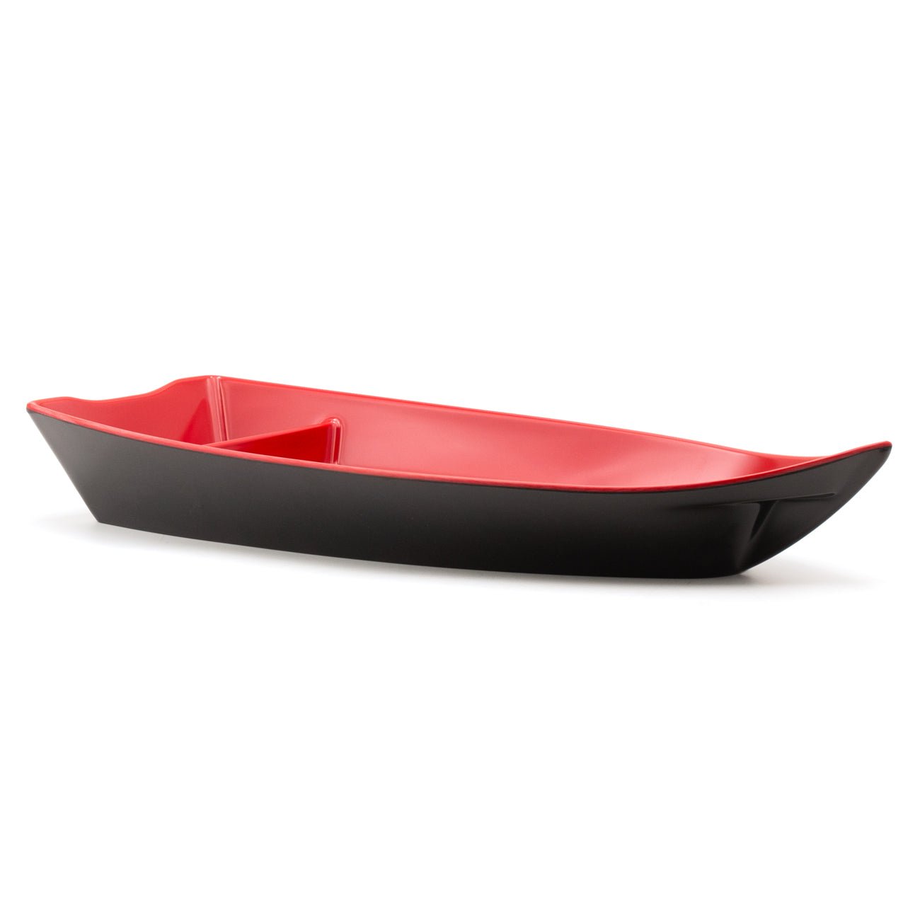 Melamine Sushi Boat, 1pc, 15.25"x6.75" (Black/Red) - Commercial Rice Cookers