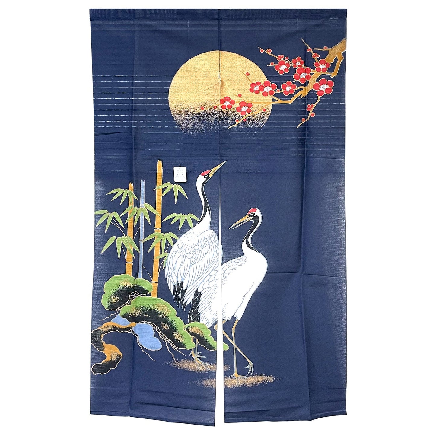 Moon Bamboo Flowers Cranes Noren Furoshiki Curtain - Navy - Commercial Rice Cookers