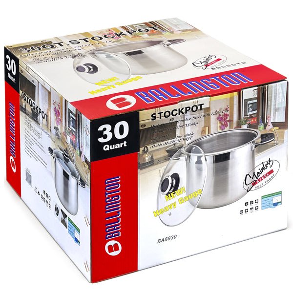 Ballington Stock Pot with Glass Lid - 30 Quart - Commercial Rice Cookers