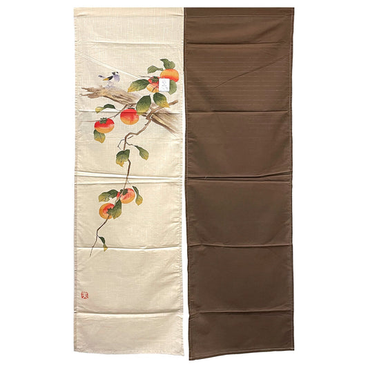 Bird and Persimmons Noren Furoshiki Curtain - Brown - Commercial Rice Cookers