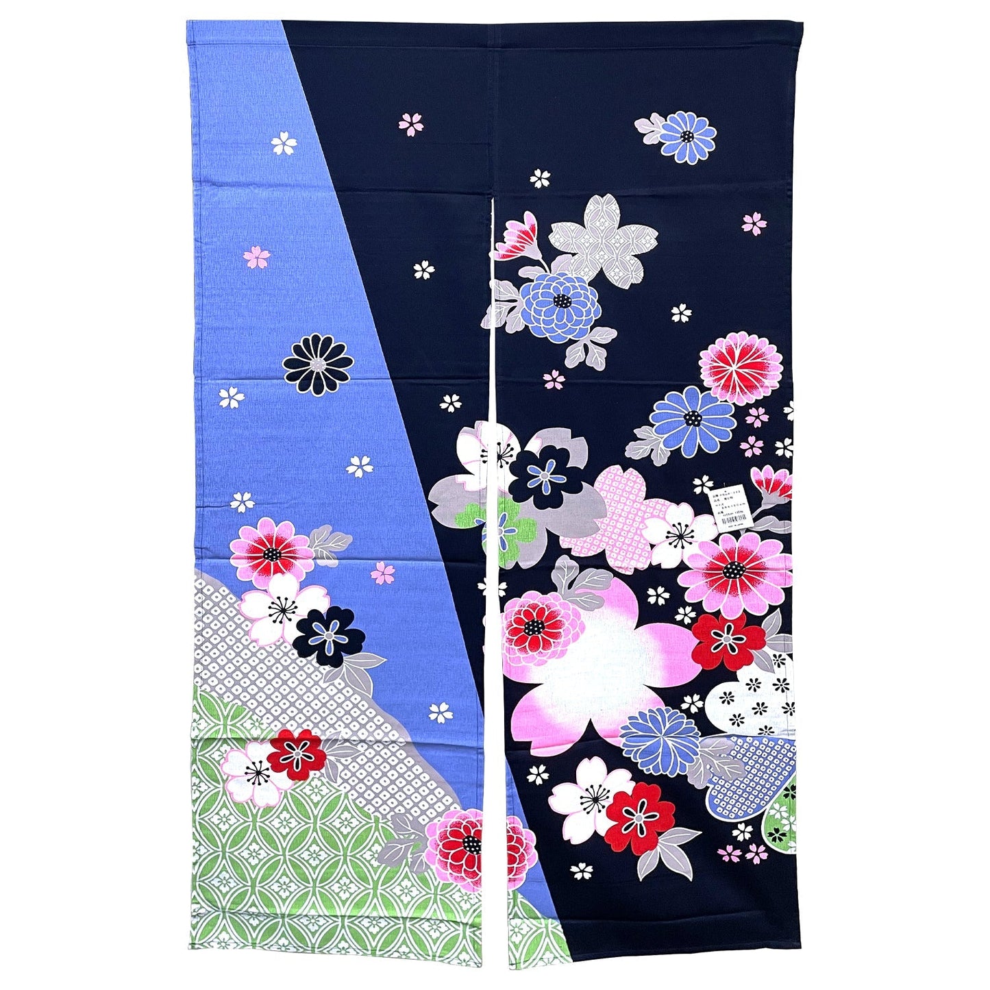 Colorful Floral Pattern Noren Furoshiki Curtain - Blue - Commercial Rice Cookers