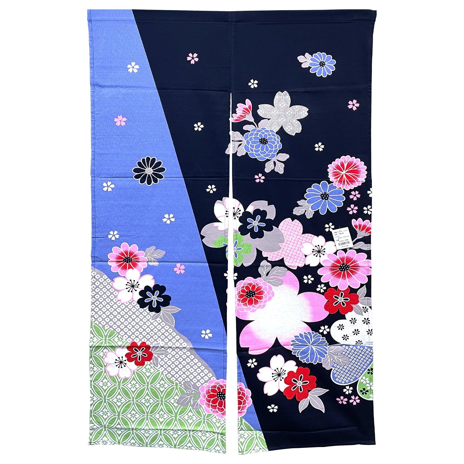 Colorful Floral Pattern Noren Furoshiki Curtain - Blue - Commercial Rice Cookers