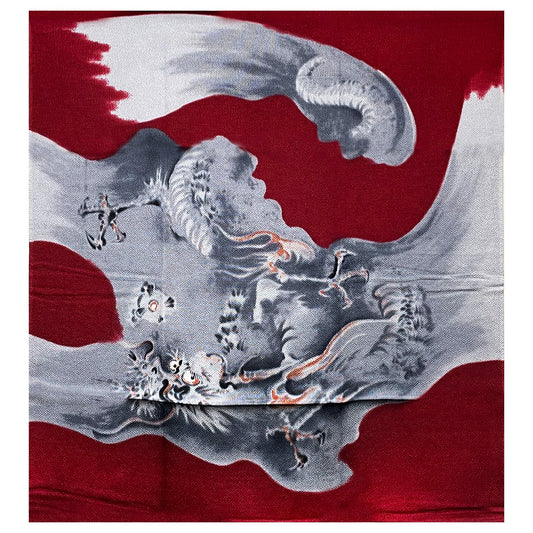 Gray Dragon Noren Furoshiki Curtain - Red, Gray - Commercial Rice Cookers