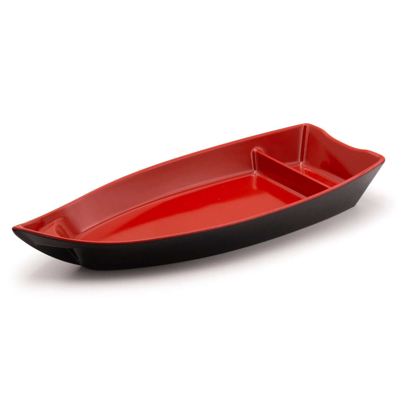 Melamine Sushi Boat, 1pc, 15.25"x6.75" (Black/Red) - Commercial Rice Cookers
