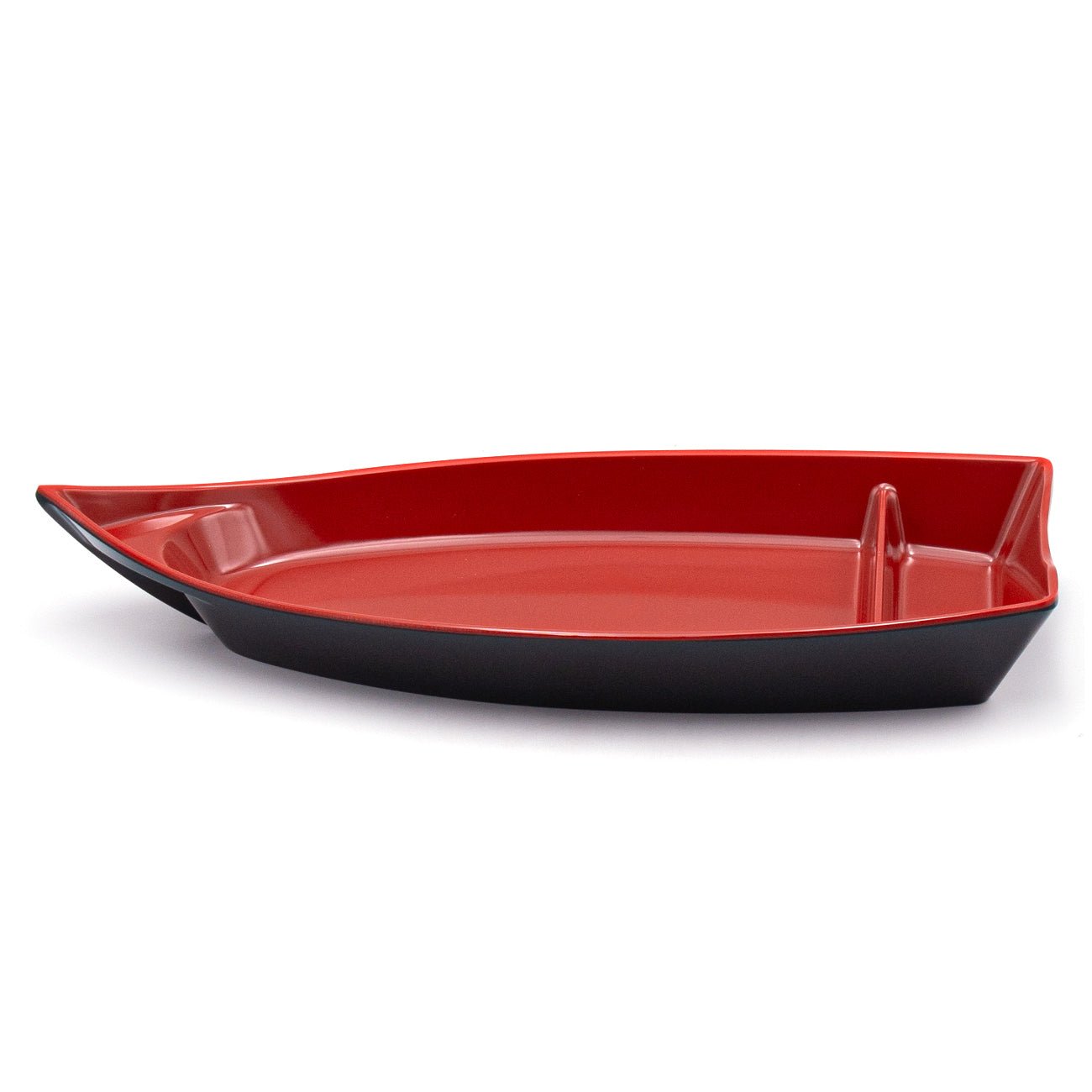 Melamine Sushi Boat, 1pc, 15.25"x6.75" (Black/Red) - Commercial Rice Cookers